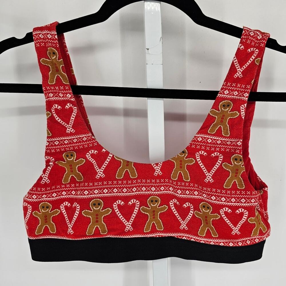 MeUndies Womens Sz L Bralette Bra Holiday Christmas Gingerbread Candy Cane